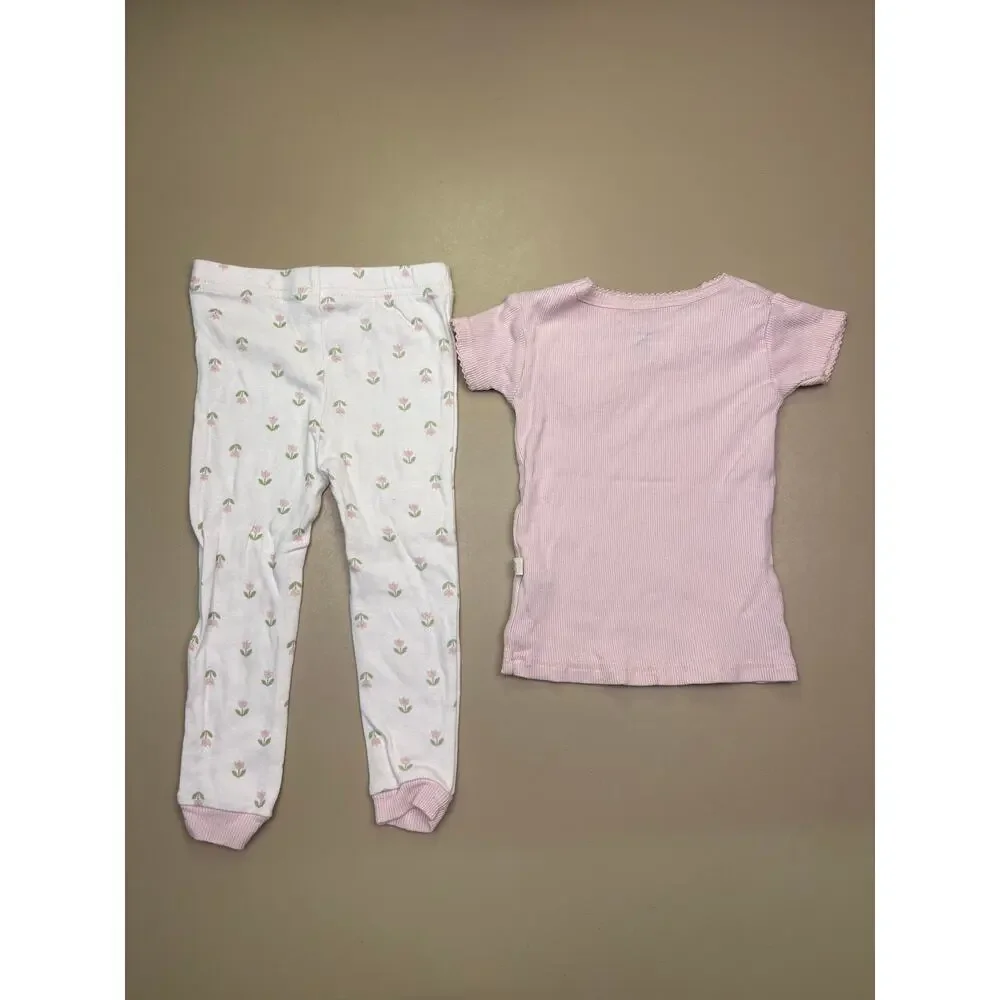Toddler Girls Snug 2 Piece Pajama Set 24M Pink Ribbed Top Floral Pants EUC